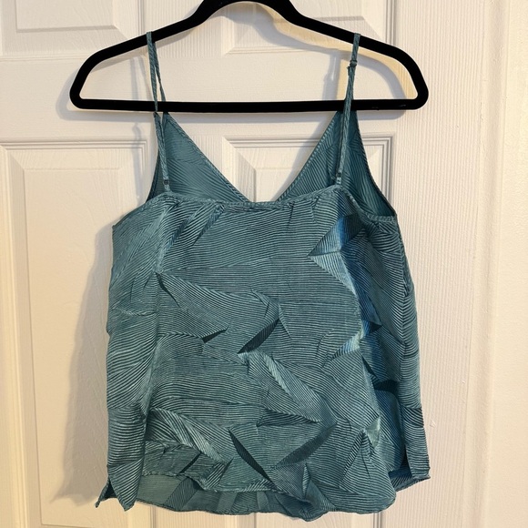 Floreat Anthropologie Teal Satin Tank Top Blouse | Textured Leaf Print Cami - Picture 5 of 5